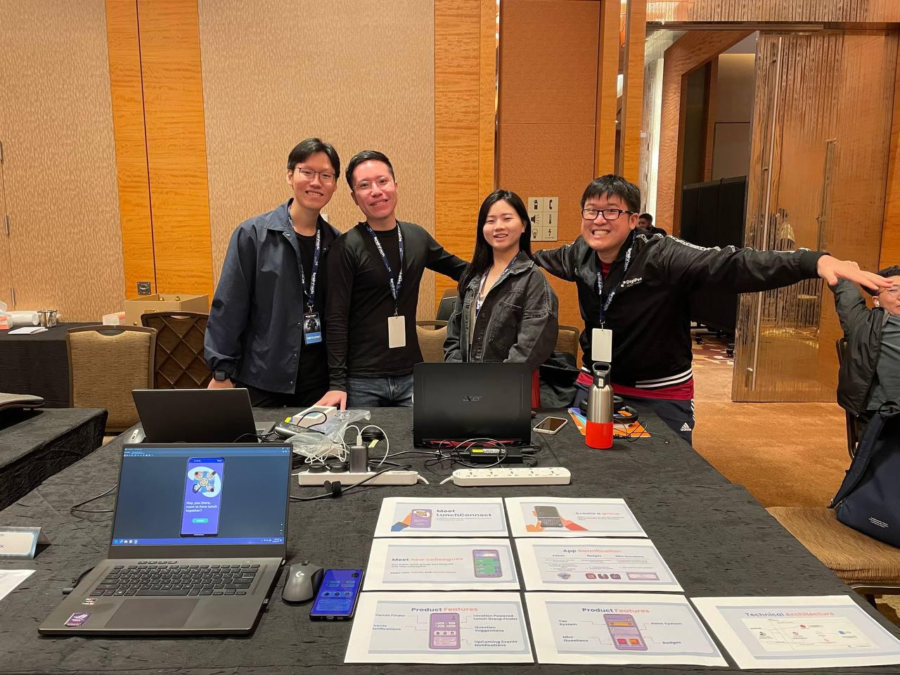 Wilfred Ng (1st from left) with his SIT peers at BrainHack 2023 Hackathon.