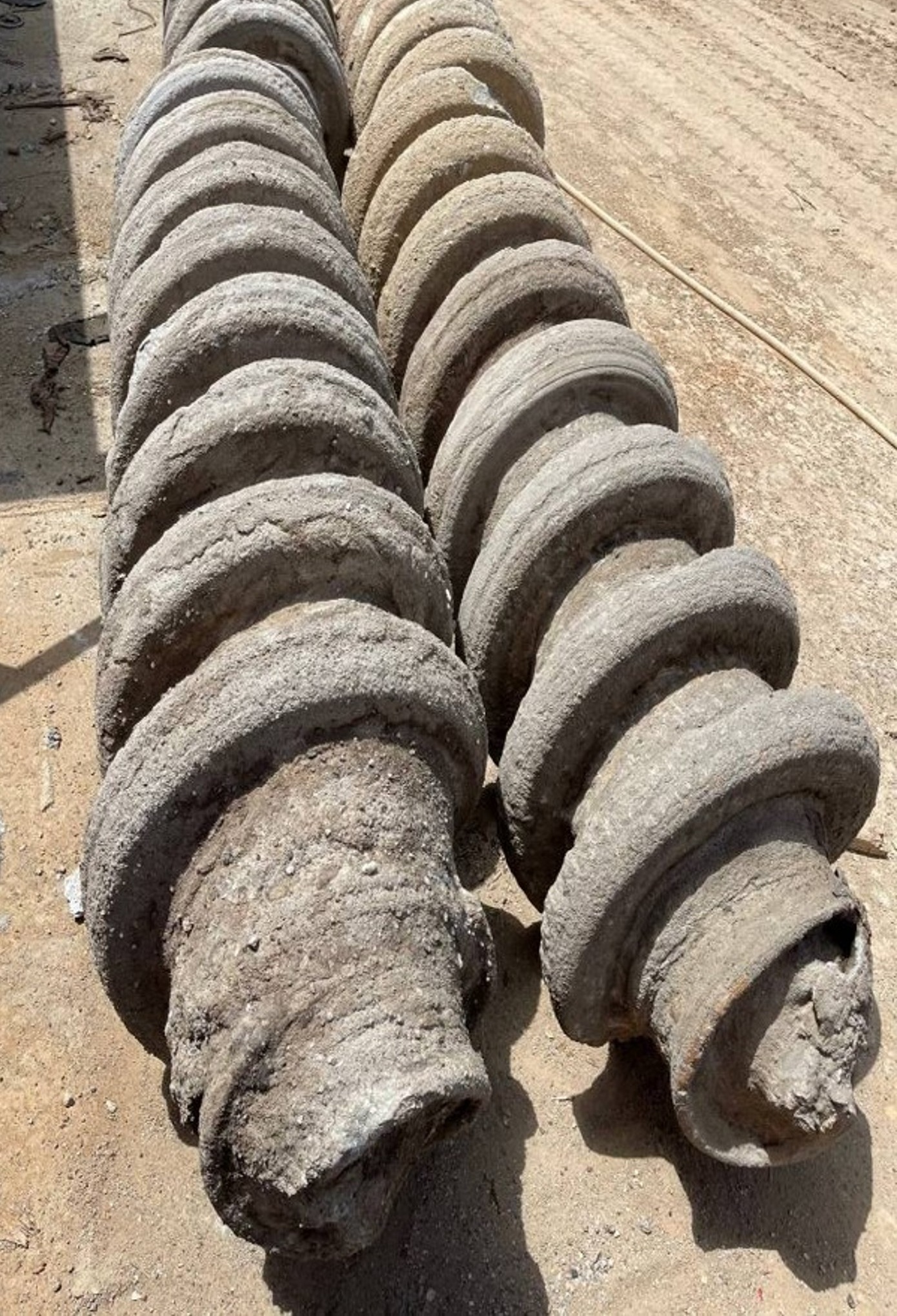 DD screw piles before installation.