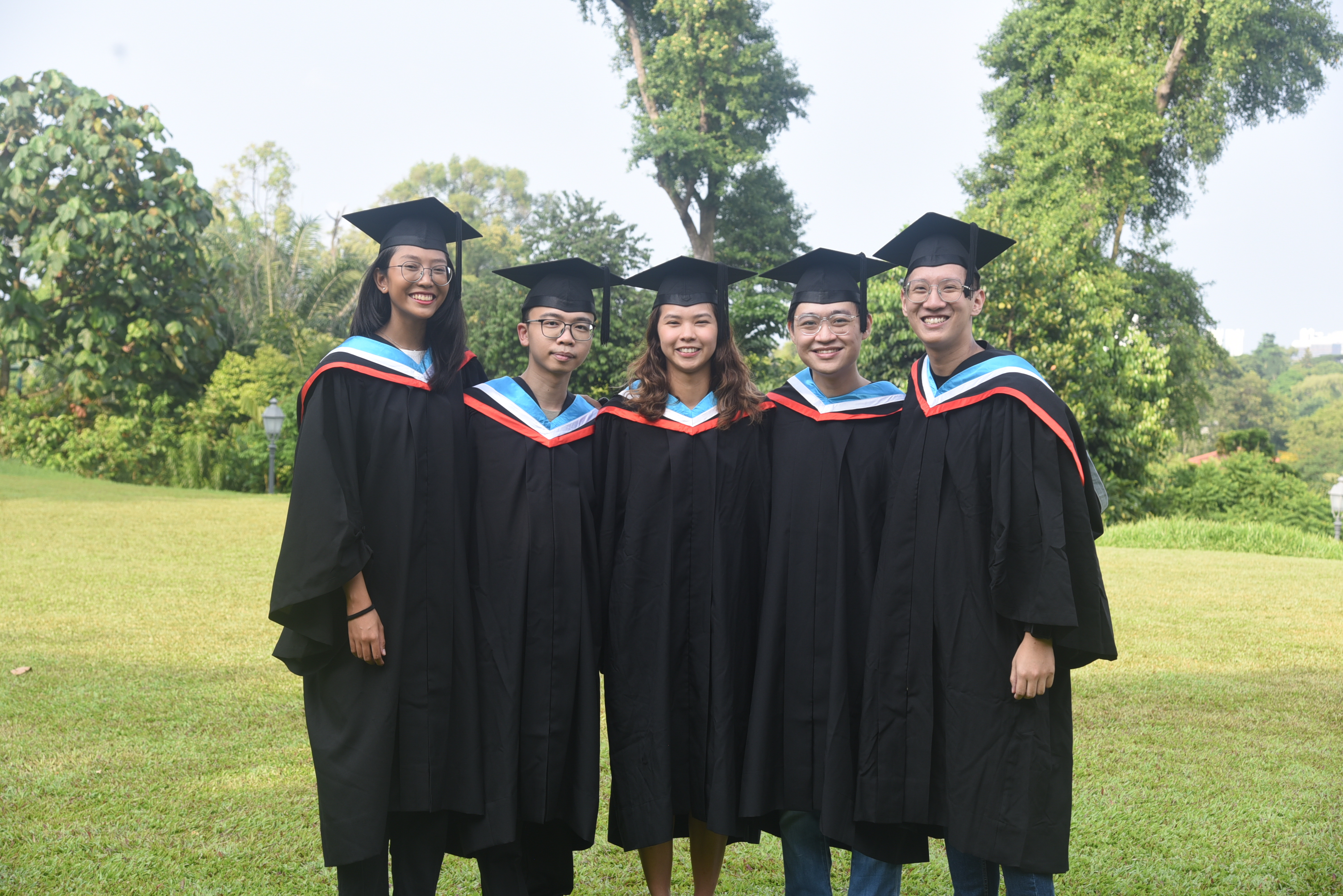 Samuel pictured (far-right) with his friends at SIT graduation 