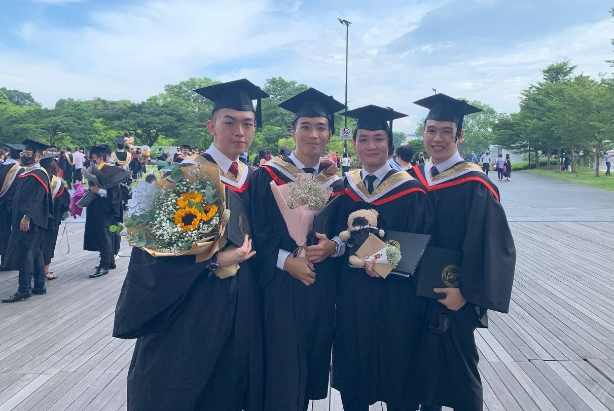 Daniel with friends - Left to right - Wong Jie Qing Jack, Lee Jun Wei, Tristan Tan Wei Jie