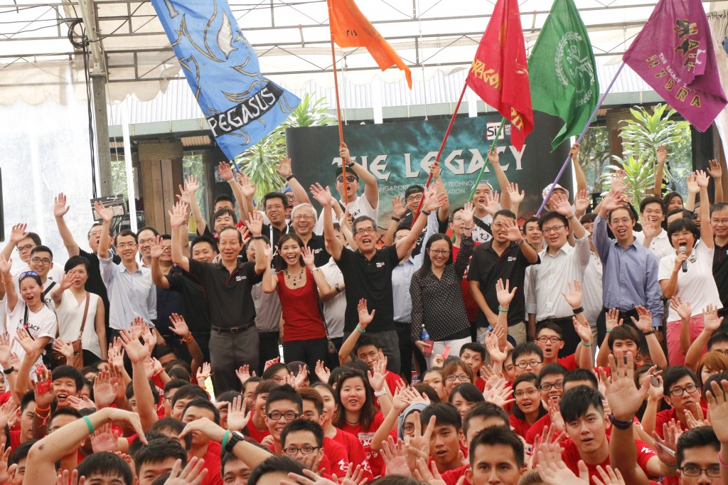 Professor Tan Thiam Soon, President, SIT, leading the kickoff of the student orientation camp 2014.