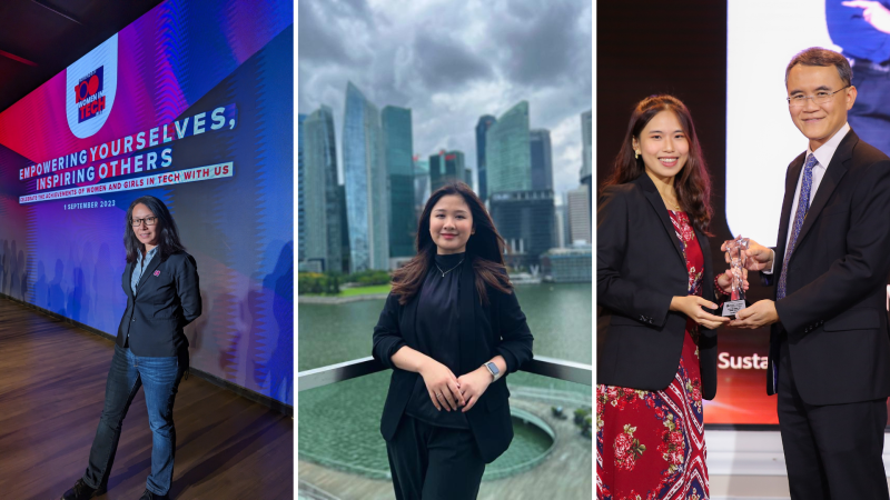 A/Prof Jeannie Lee (left) and SITizens Phoebe (middle) and Mei Ting (right) 