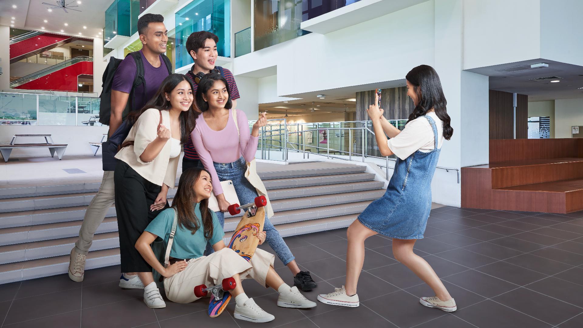 Students taking a group photo.