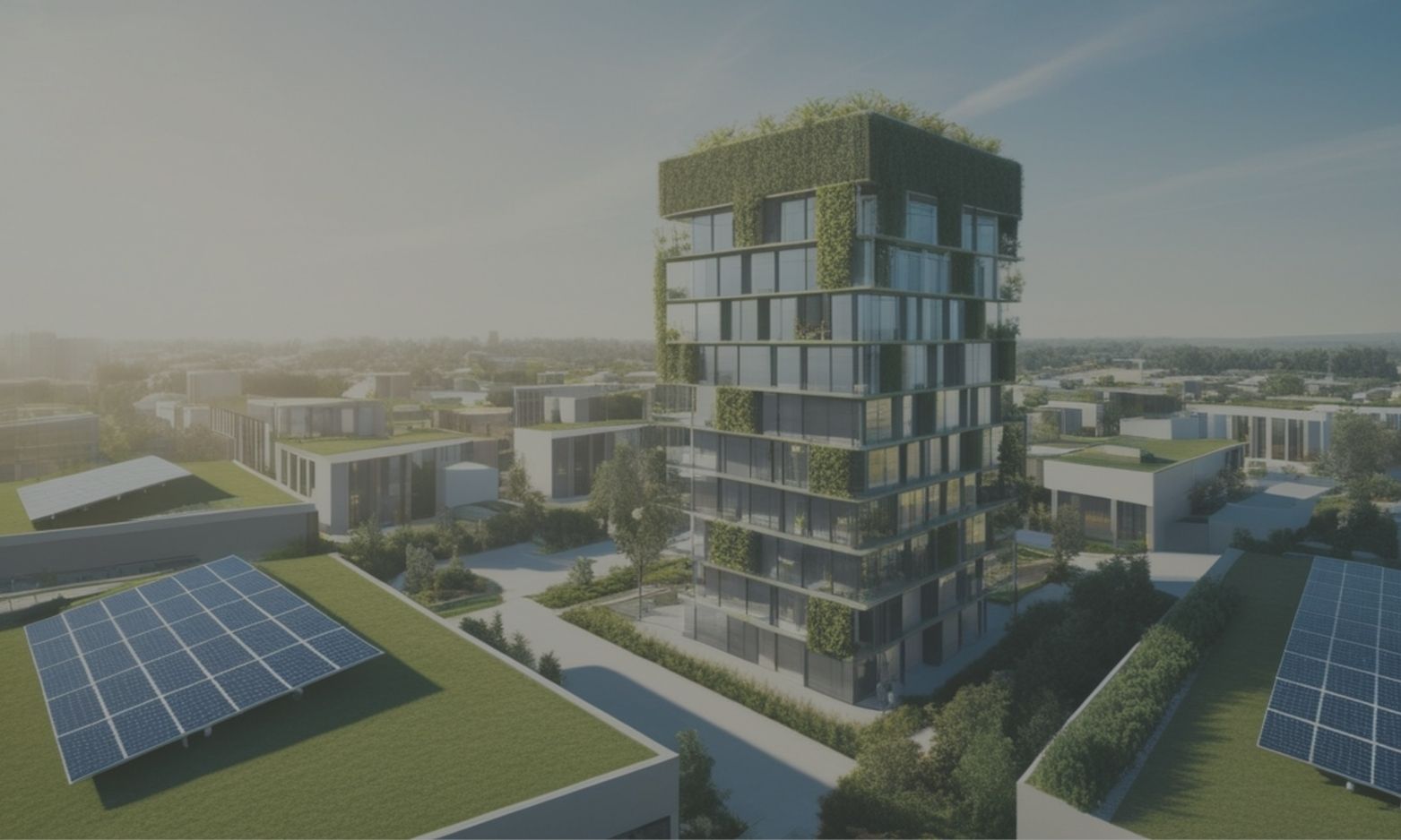 Green buildings with solar panels